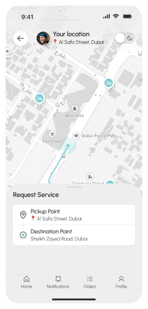 Lwal Recovery mobile app towing request screen
